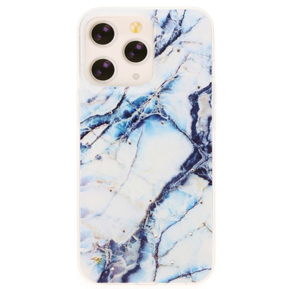 SWAROVSKI Crystals Navy White Marble Granite iPhone 12 13 PRO MAX  Case - Picture 4 of 12
